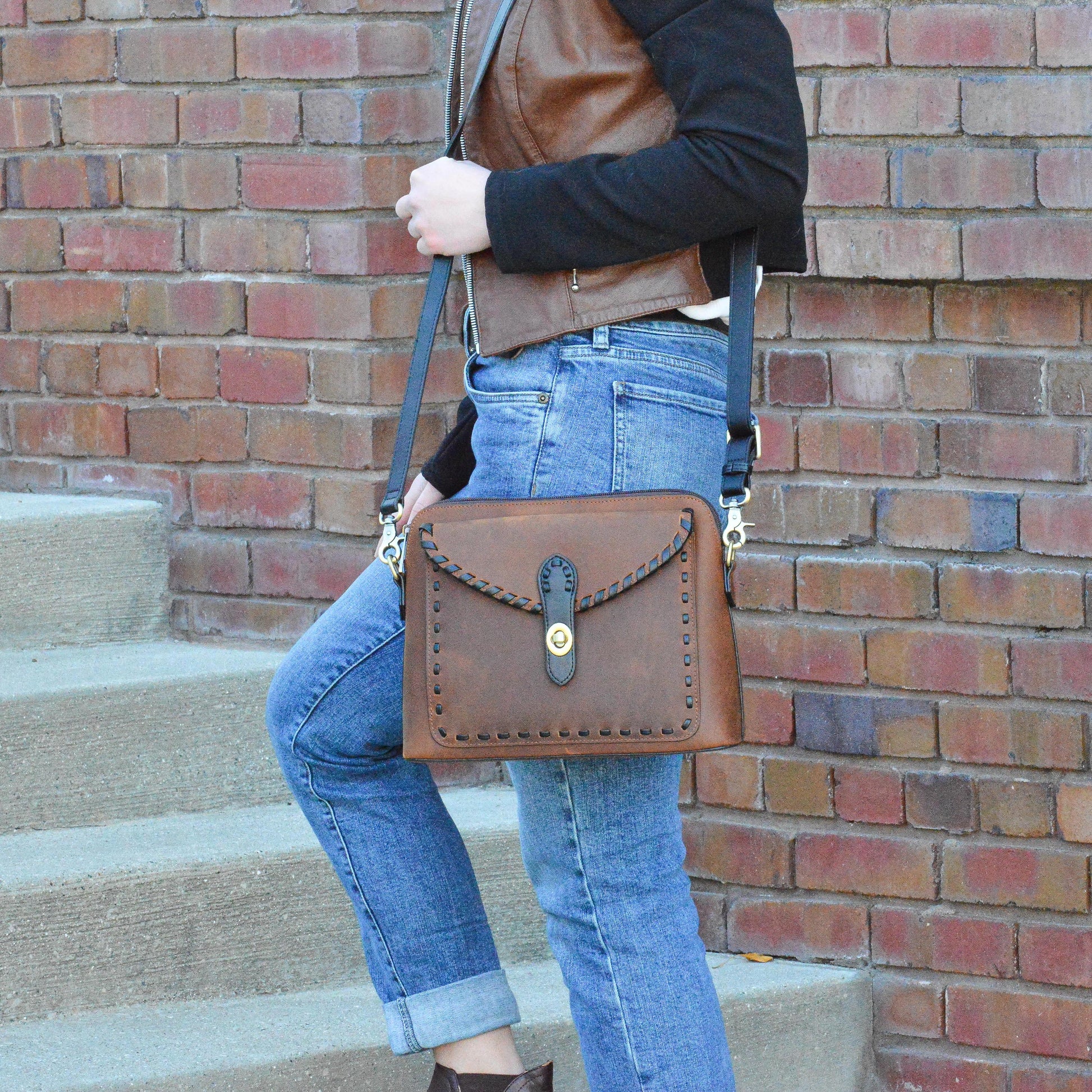 Delaney Conceal Carry Distressed Leather Crossbody Purse Distressed Brown